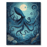 Washable Blue Octopus Ocean Area Rug - Non-Slip Low Pile