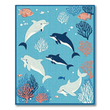 Whimsical Dolphins and Coral Ocean Kids Rug