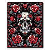 Red Roses Sugar Skull Area Rug