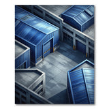 Isometric Blue Industrial Warehouse Area Rug