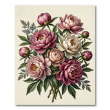 Rich Burgundy Pink Peony Floral Bouquet Rug