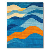 Blue Teal Ocean Wave Abstract Area Rug