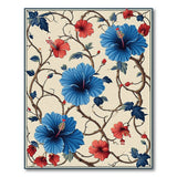 Blue Red Hibiscus Floral Area Rug
