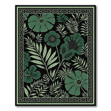 Lush Green Floral Area Rug on Black