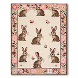 Whimsical Brown Bunny Pink Floral Area Rug