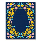Navy Blue Floral Wreath Area Rug