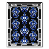 Stylized Blue Floral Area Rug on Black