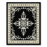 Elegant Black Persian Area Rug with Ivory Floral Medallion