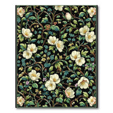 Elegant White Blossom Floral Area Rug on Black