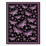 Pink Butterflies Flowers Black Area Rug