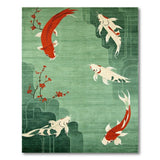 Teal Koi Fish Cherry Blossom Area Rug