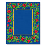 Red Berry Leaf Border Blue Area Rug