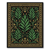 Ornate Green Leaf Rug with Gold Frame