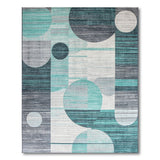 Teal Grey Overlapping Circles Abstract Area Rug