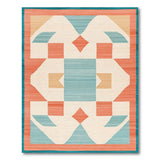 Teal Geometric Coral Border Area Rug