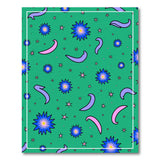 Whimsical Green Area Rug with Blue Stars Moons