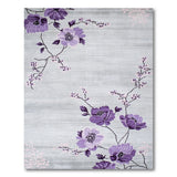 Purple Peony Floral Grey Area Rug