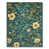 ODIKA Washable Teal and Gold Floral Area Rug - Vintage Low Pile Non-Slip Carpet