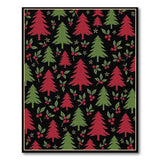 Festive Red Green Pine Tree Holly Berry Pattern Rug