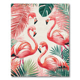 Vibrant Pink Flamingo Flock Tropical Leaves Rug