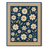 Navy Blue Daisy Floral Area Rug with Greek Key Border
