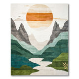Geometric Sunset Mountains and River Area Rug