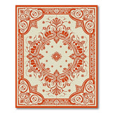 Ornate Floral Cream Area Rug with Terracotta Borders