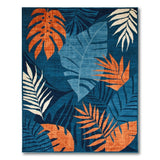 Navy Orange Monstera Leaf Area Rug