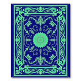 Navy Blue Teal Floral Medallion Persian Rug