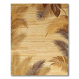 Palm Frond Striped Beige Area Rug