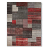 Geometric Patchwork Grey Red Area Rug