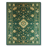 Emerald Green Persian Area Rug with Gold Florals