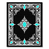 Ornate Teal Medallion Black Filigree Area Rug