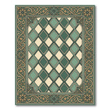 Ornate Teal Green Diamond Harlequin Rug