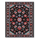 Black Persian Floral Area Rug with Red Blue Motifs