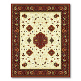 Traditional Persian Area Rug Ivory Field Red Border
