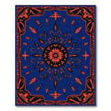 Navy Blue Persian Medallion Area Rug with Red Feathers