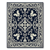 Navy Ornate Floral Damask Area Rug
