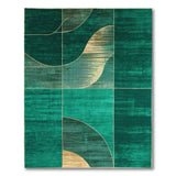 Emerald Green Gold Curve Grid Area Rug
