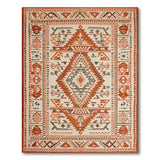 Washable Southwestern Tribal Area Rug - Terracotta & Grey, Low Pile, Non-Slip, Pet Friendly