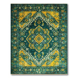 Teal Yellow Geometric Heritage Tribal Rug