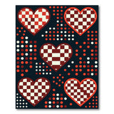 Checkered Red Hearts Geometric Area Rug