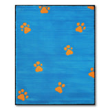 Playful Orange Paw Prints Blue Area Rug