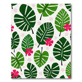 Lush Monstera Leaf Pink Hibiscus Area Rug