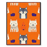 Playful Cartoon Wolves Orange Area Rug