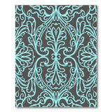 Teal Damask Floral Area Rug on Gray