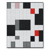 Black and White Geometric Black White Area Rug with Red Accents