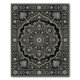 Traditional Persian Elegant Black White Persian Mandala Area Rug