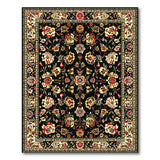 Black Persian Floral Area Rug with Red Gold Accents
