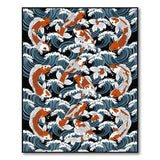 Koi Fish Blue Wave Area Rug